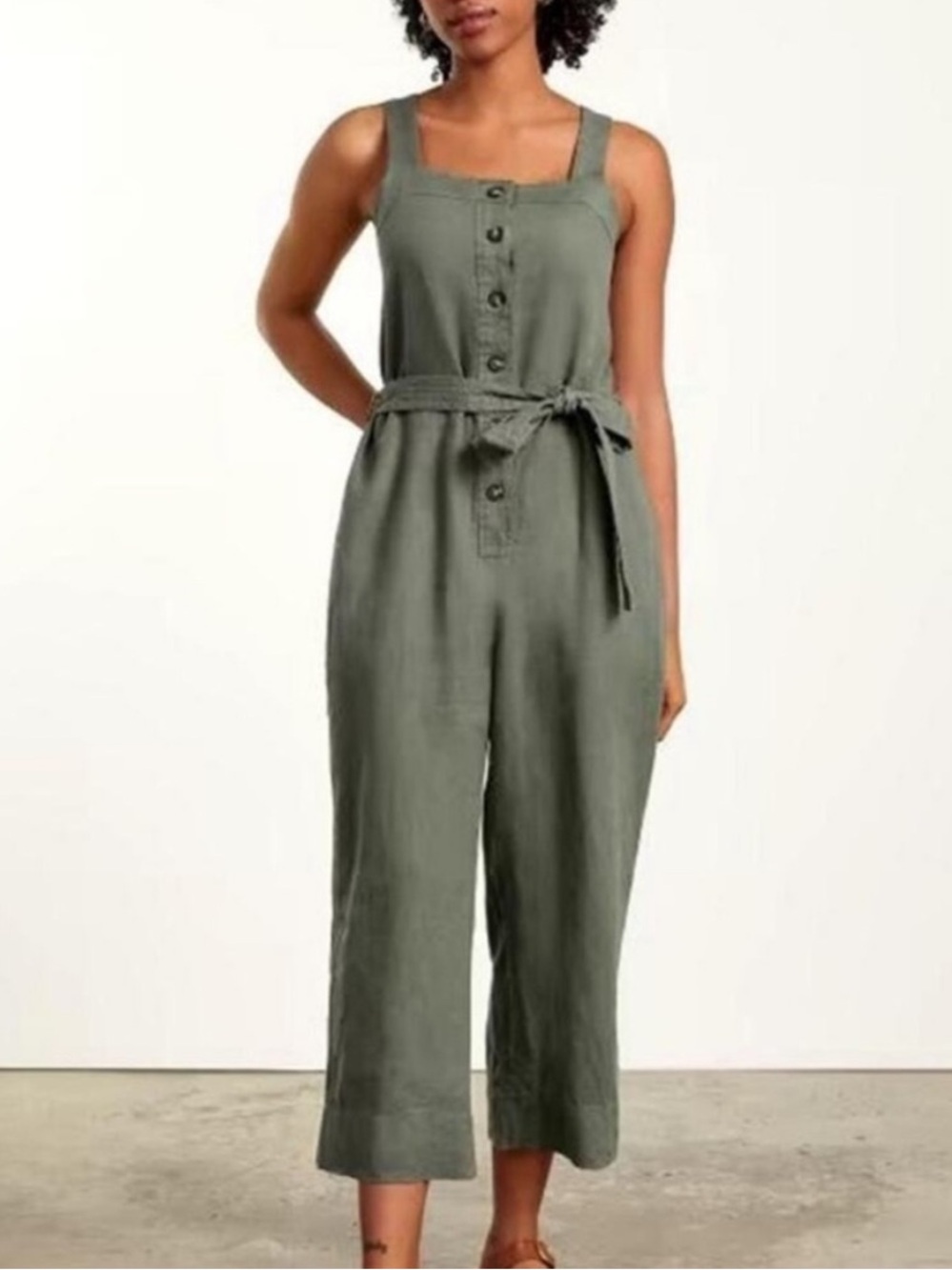 Everlane Olive Green The Picnic Linen Jumpsuit